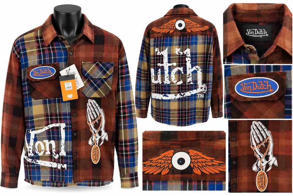 Von Dutch Vintage Patchwork Plaid Button-Up Shirt – Large